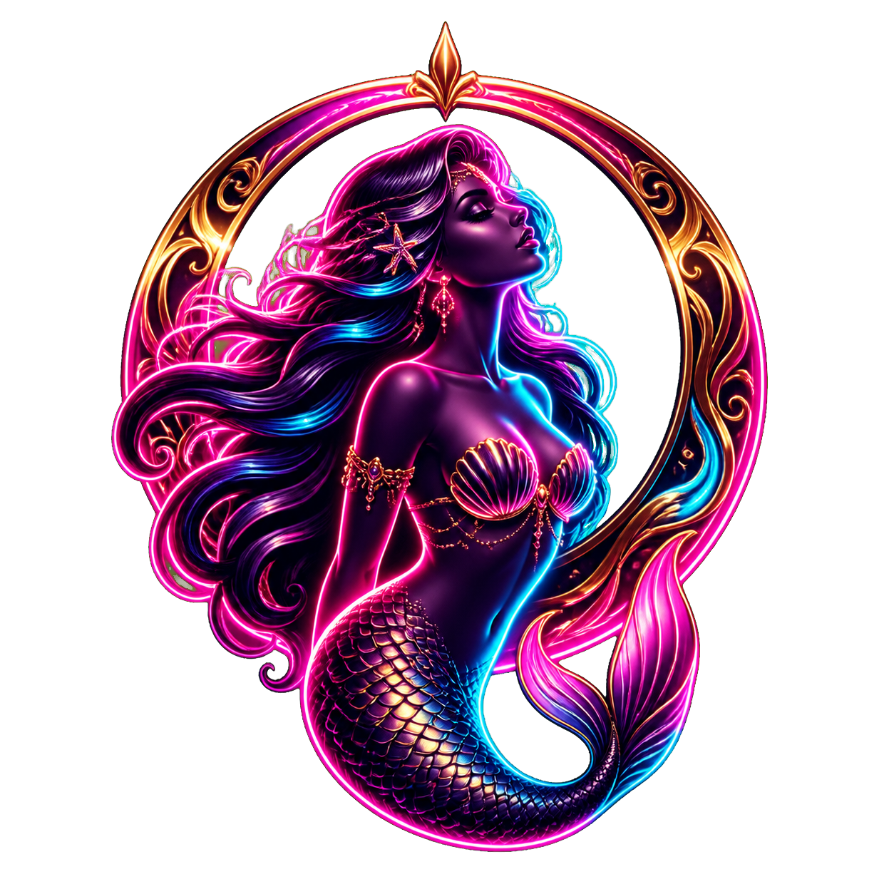 Neon mermaid emblem for Siren's Call Club
